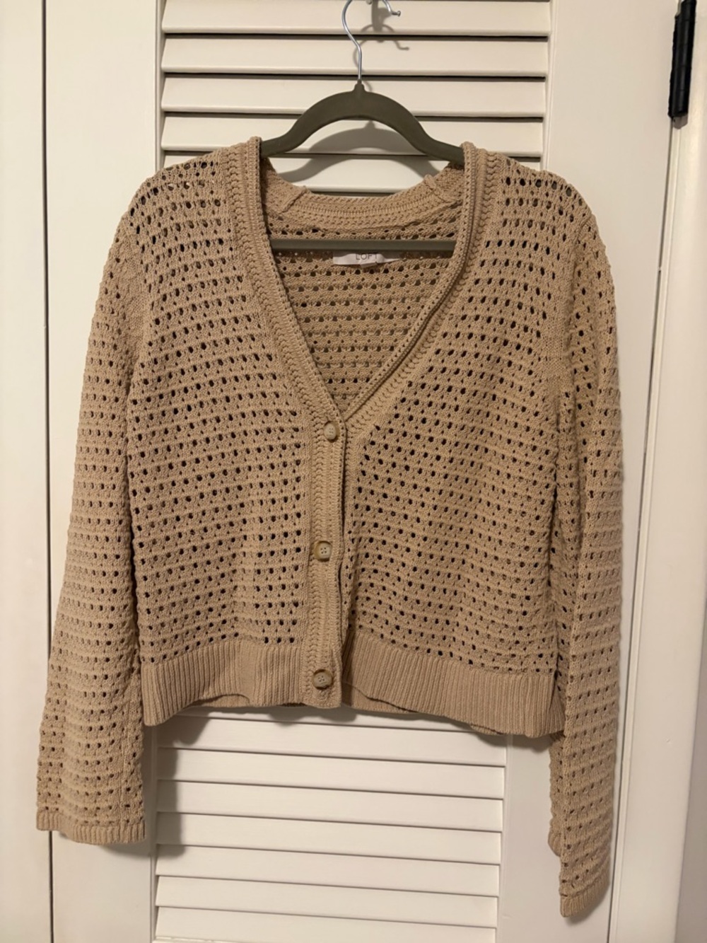 LOFT Women’s Open-Knit Button-Front Cardigan Sweater - Beige